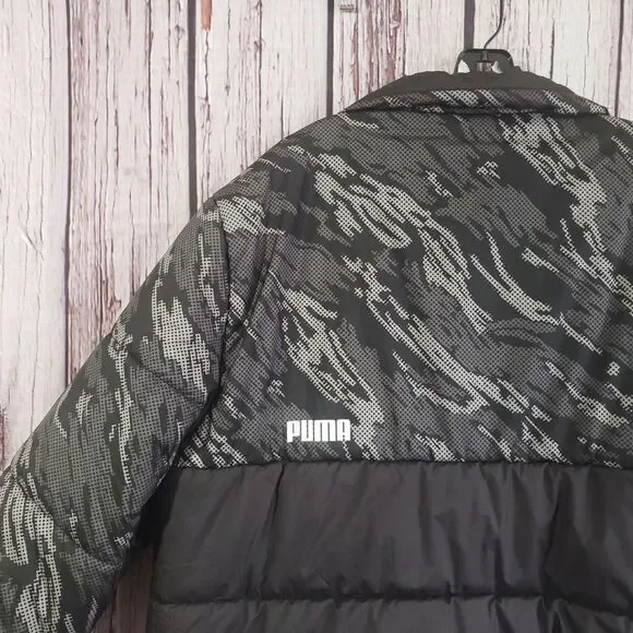 PUMA XL Puffy Jacket Full Zip Mens Black Camouflage Military Water Resistant - Picture 4 of 5